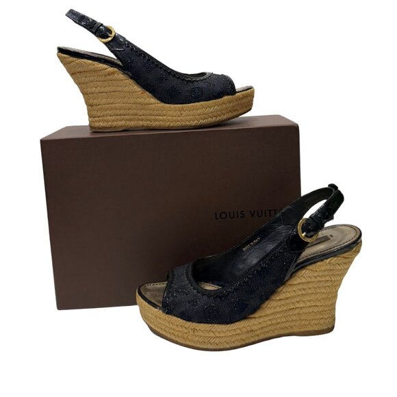 $995 Louis Vuitton monogram espadrille wedge size 37.5/6.5 - Picture 2 of 6